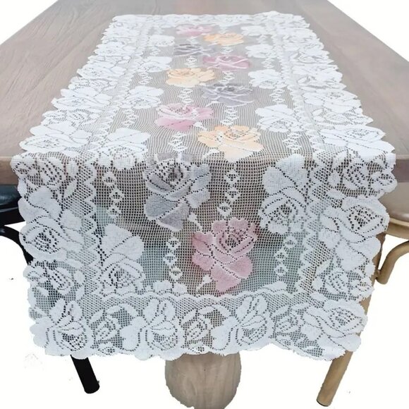Lace Table Runner White Dresser Scarf Doily Dining Linen Hollow 14.9"x35.43" - Picture 5 of 5